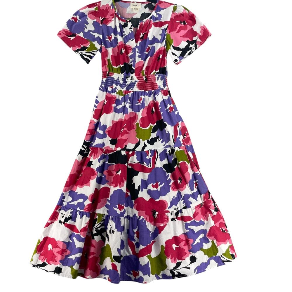 NAOO Colorful Flare Womens Dress Floral Maxi Size M Long Tiered Prairie